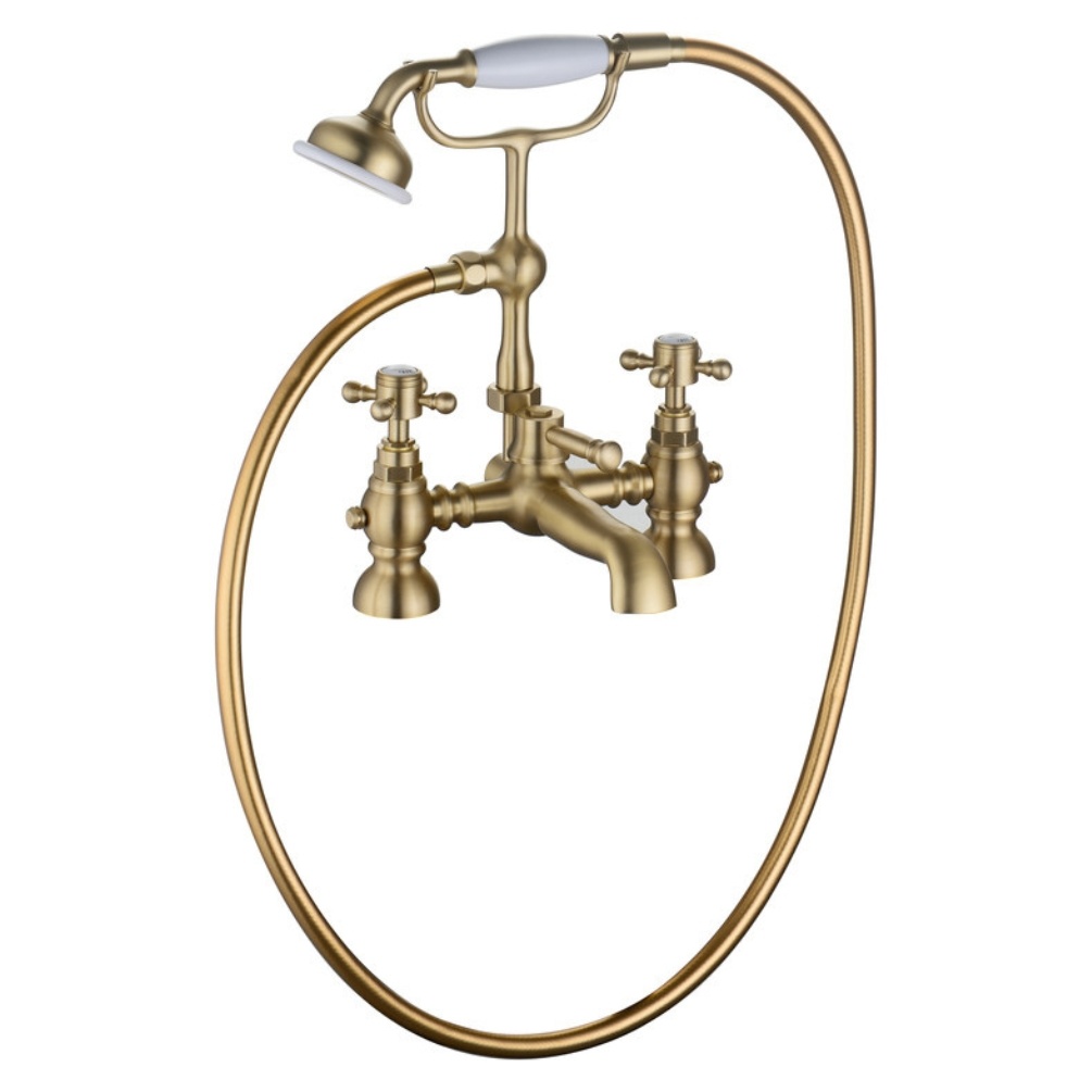Product cut out image of the Morgana Brushed Brass Bath Shower Mixer with Handset Shower ZERO106802